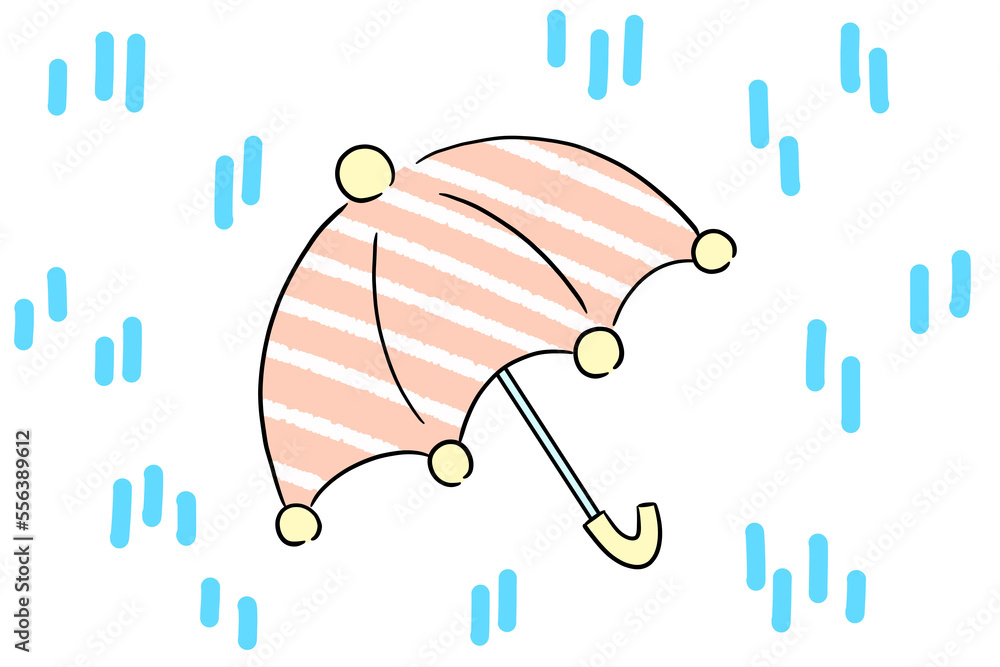 小雨と傘 手書きの傘 しとしと雨 無人 イラスト 白背景 Stock Illustration | Adobe Stock