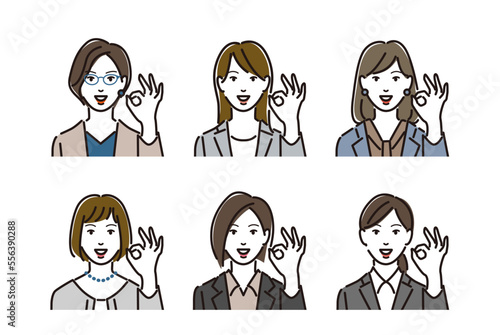 女性　会社員　OKサインを出す　セット