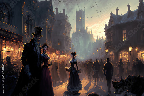 Generative AI : a large group of vampires who have assembled in a Victorian town for a meeting