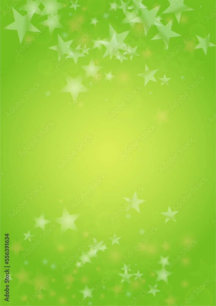 Vector Silver White Glowing Star Confetti on Green Gradient Background. Bokeh Texture. Abstract Magic Starry Pattern. Glitter Shiny Particles Explosion. Summer Glowing Poster. Christmass Design.