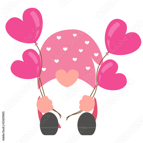 Valentine gnomes  holding  heart balloon