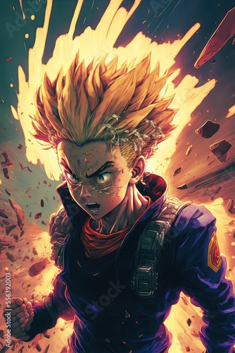 Foto Future Trunks , Super Saiyan, in a Mobile Suit Gundam inspired mech suit , with