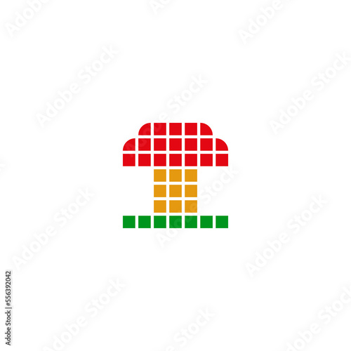 Mushroom vector logo design and icon. Pixel art and checkered style.