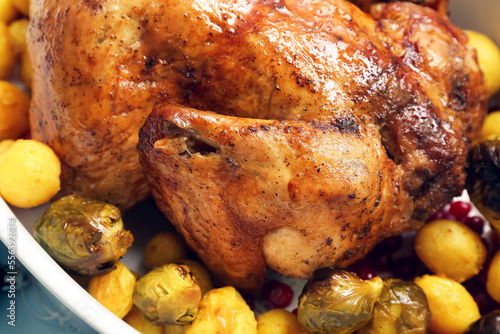 Golden roasted whole chicke...