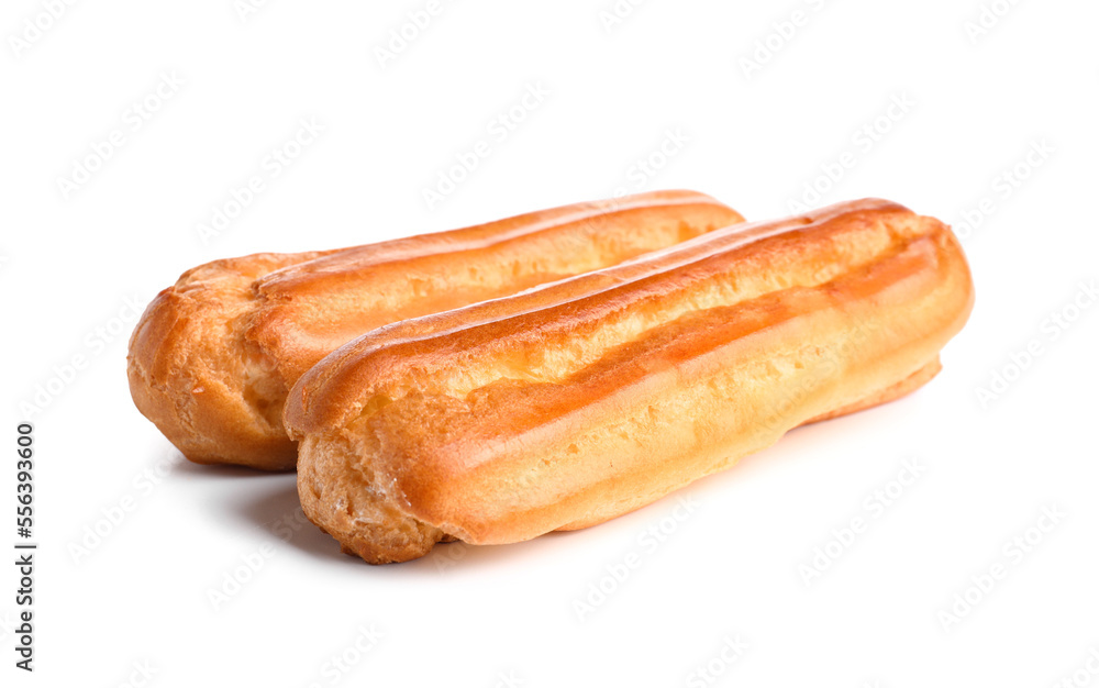 Delicious sweet eclairs isolated on white background Delicious sweet eclairs isolated on white background