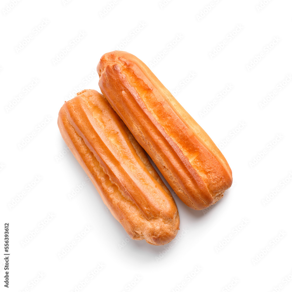 Delicious sweet eclairs isolated on white background Delicious sweet eclairs isolated on white background
