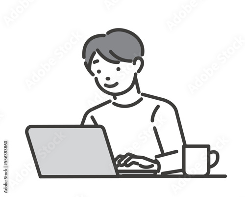 ノートパソコンを使う男性のベクターイラスト素材／ビジネス／在宅ワーク