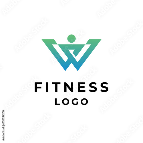 masculine person with letter w for fitness and bodybuilding logo