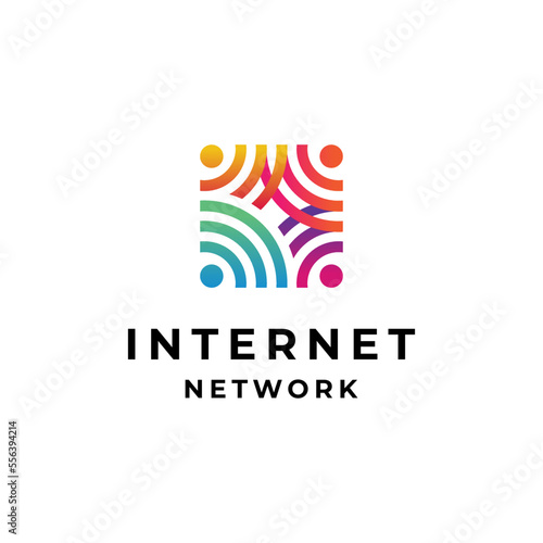 colorful wifi signal and people for internet and network logo