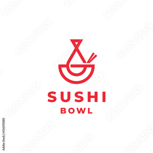 fish and bowl with lineart style for sushi or seafood restaurant logo