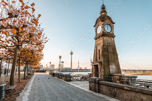 Photography Old Clock, Dusseldorf, Rhine Promenade