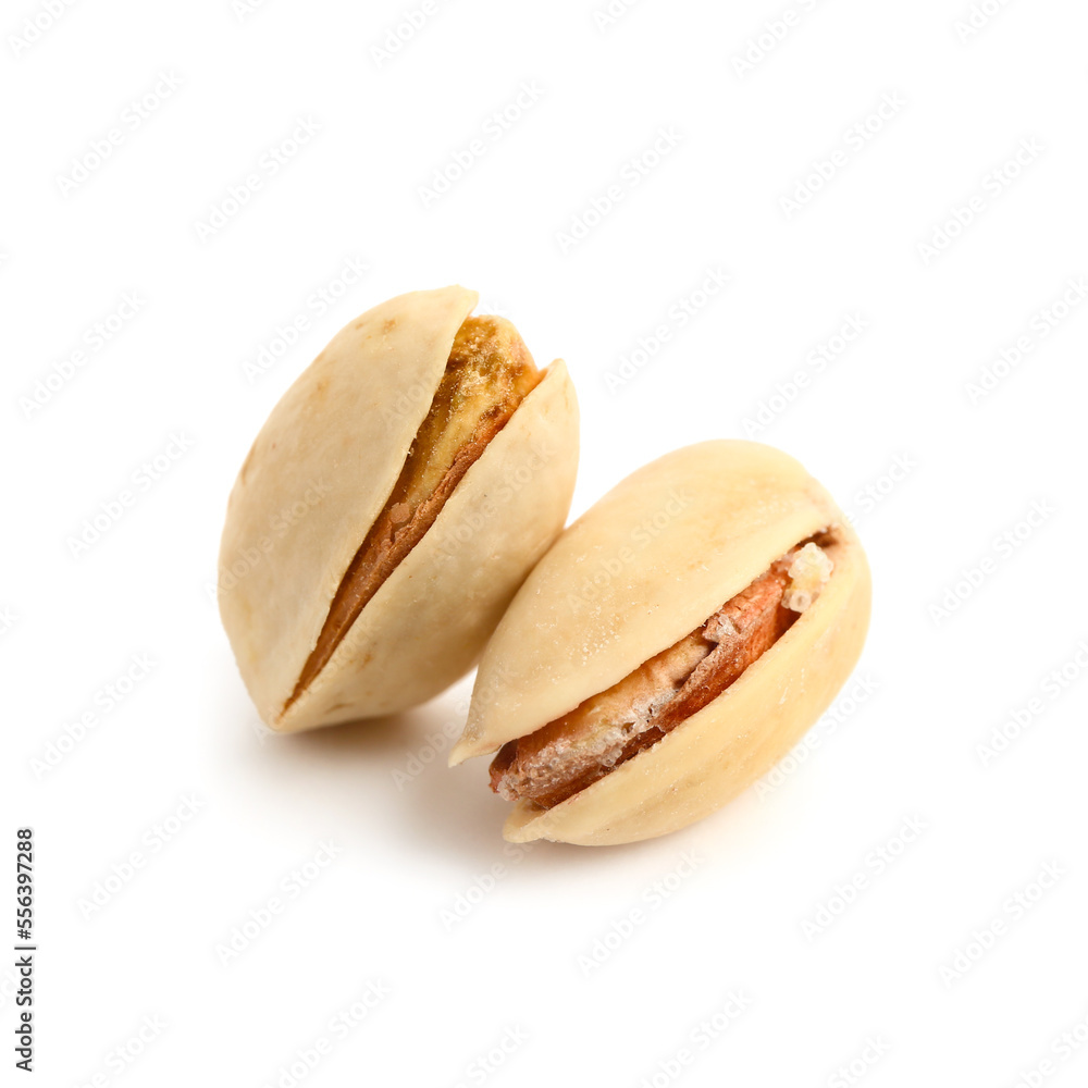 Tasty pistachio nuts isolated on white background Tasty pistachio nuts isolated on white background