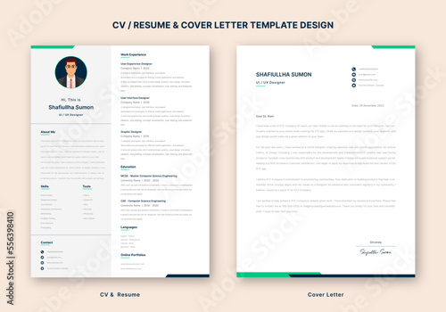 Modern Clean CV / Resume & Cover Letter Template Design for Business Job Applications, Minimalist resume cv template, Resume design template. 