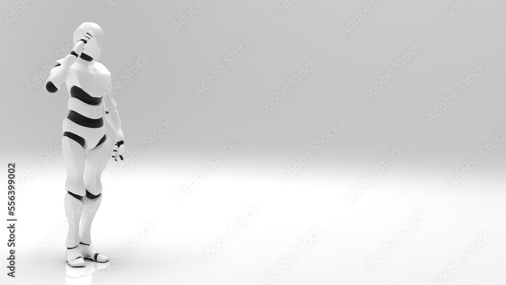 Detailed appearance of the white-black AI robot under white background. Concept 3D CG of automatic operation, optimization and block chain. Detailed appearance of the white-black AI robot under white background. Concept 3D CG of automatic operation, optimization and block chain.