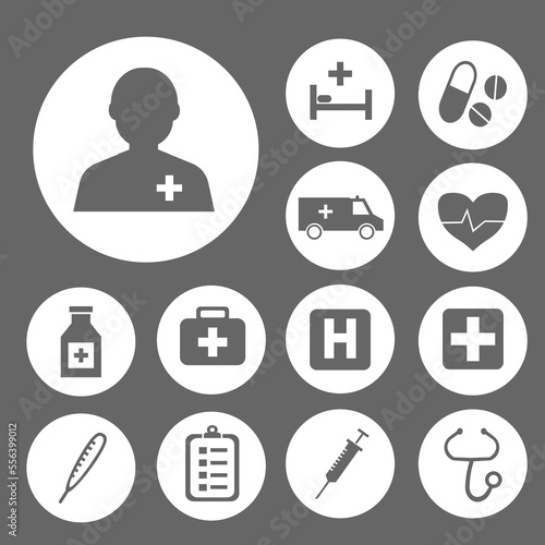 Drug icons set with stings, infirmary, brougham and other beating elements. Isolated vector illustration drug icons.
