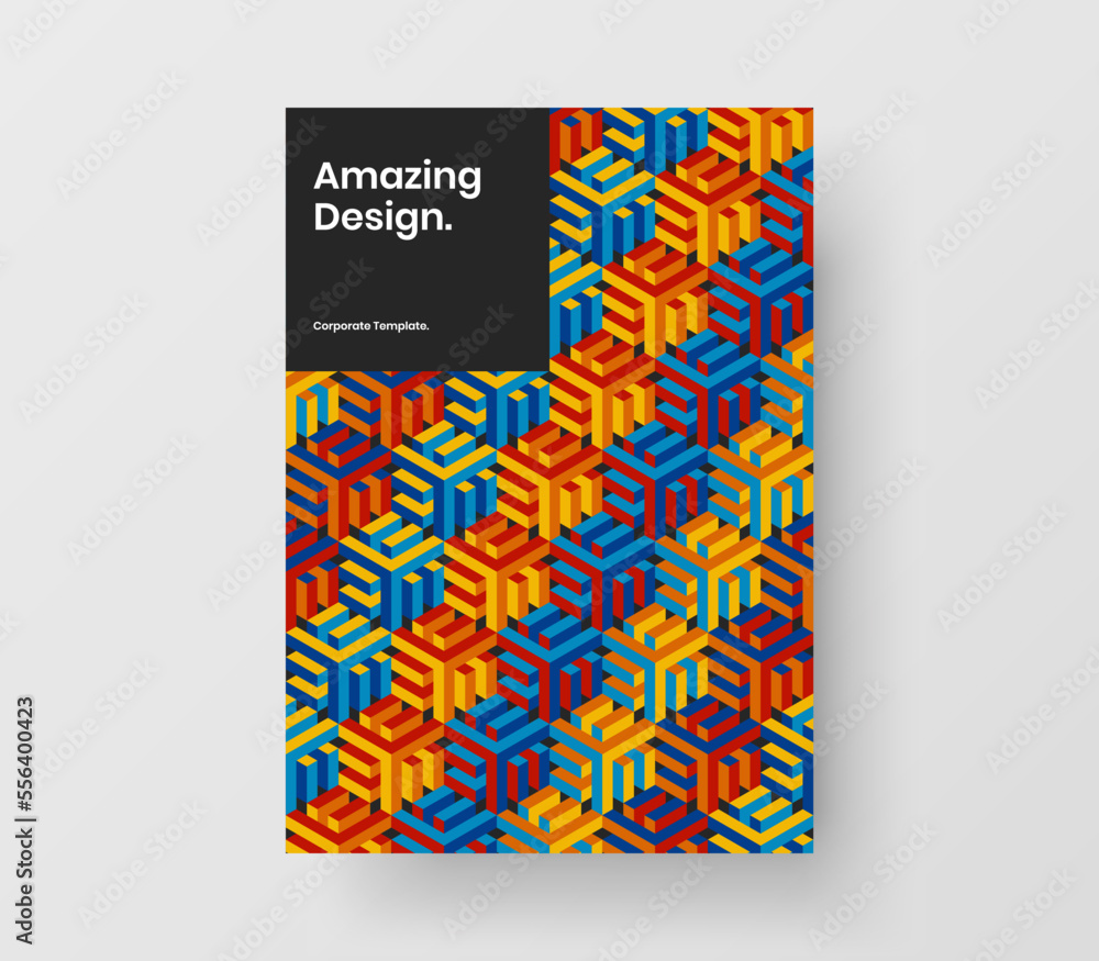 Amazing geometric hexagons placard layout. Multicolored company cover vector design illustration.