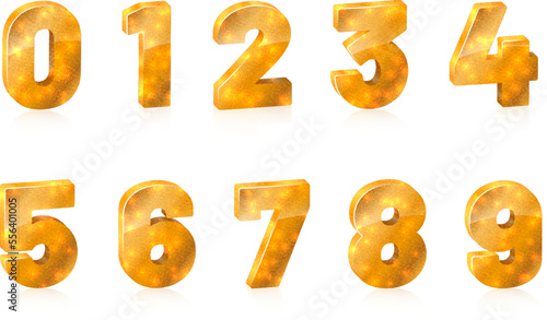 Collection of golden metal shiny numbers