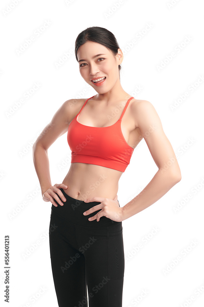 Beautiful young asian sport woman with sportswear ready for exercise on white background, Advertising sportswear and yoga wear, Healthy lifestyle, sport. Beautiful young asian sport woman with sportswear ready for exercise on white background, Advertising sportswear and yoga wear, Healthy lifestyle, sport.