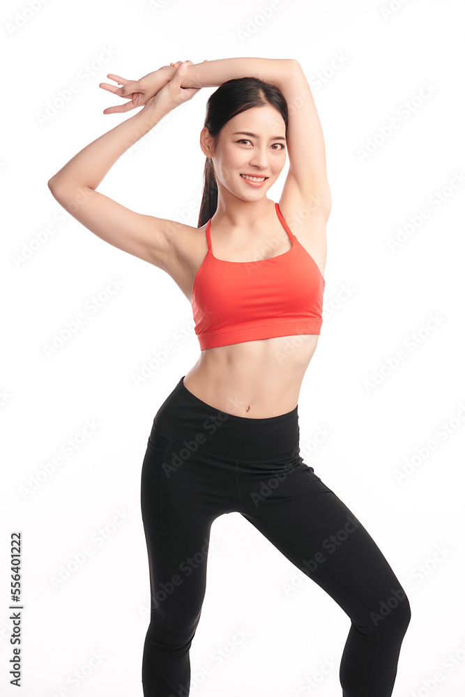 Beautiful young asian sport woman with sportswear ready for exercise on white background, Advertising sportswear and yoga wear, Healthy lifestyle, sport. Beautiful young asian sport woman with sportswear ready for exercise on white background, Advertising sportswear and yoga wear, Healthy lifestyle, sport.