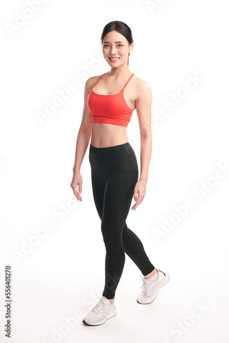 Beautiful young asian sport woman with sportswear ready for exercise on white background, Advertising sportswear and yoga wear, Healthy lifestyle, sport.