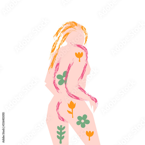 Chubby girl in brush and lines style . Editable illustration (ID: 556403010)