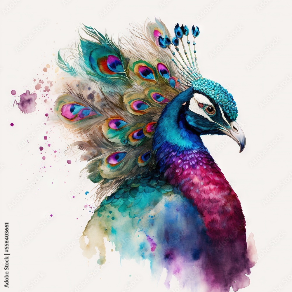  a colorful peacock with feathers spread out of its feathers. - obrazy, fototapety, plakaty 
