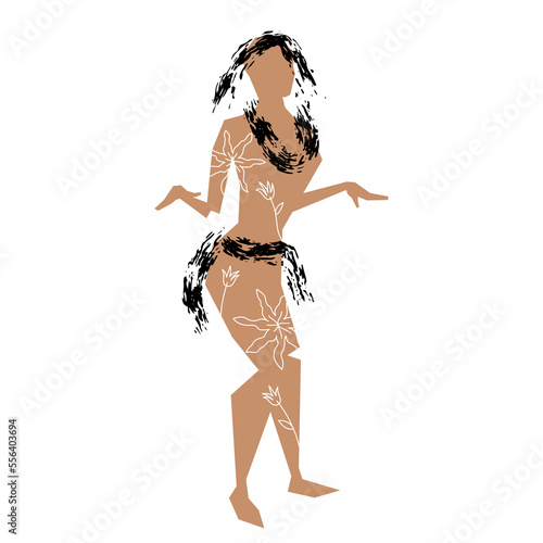 Vector girl in brush and lines style . Editable illustration (ID: 556403694)