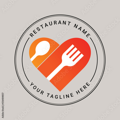 Restaurant logo design with fork, spoon and heart icon