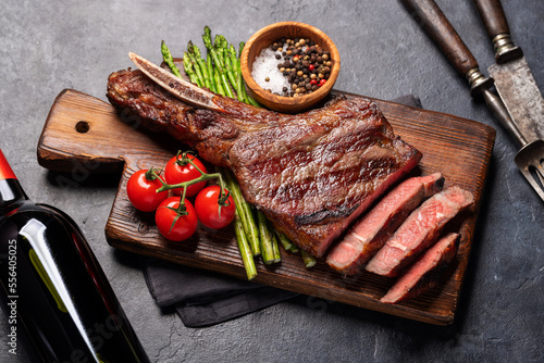Grilled Tomahawk beef steak with asparagus