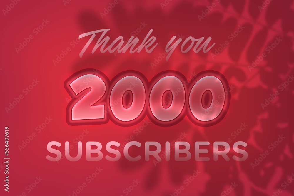 2000 subscribers celebration greeting banner with Red Embossed Design