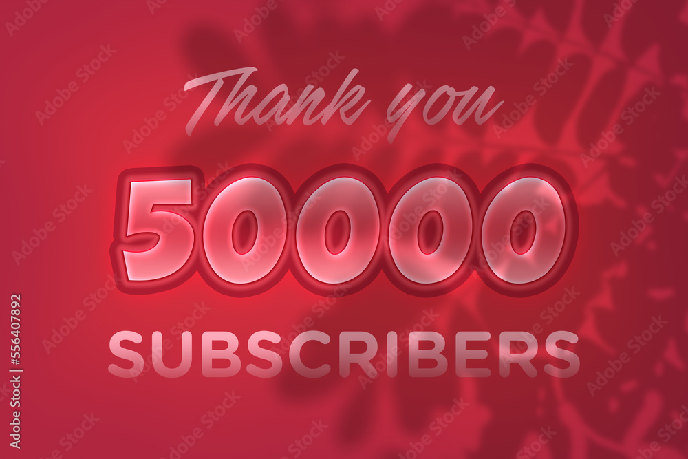 50000 subscribers celebration greeting banner with Red Embossed Design