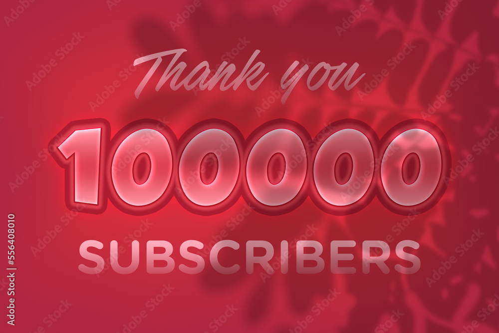 100000 subscribers celebration greeting banner with Red Embossed Design