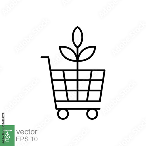 Bio, eco shop icon. Simple outline style. Plant seeds seedling trolley cart shopping, green leaf, nature concept. Thin line vector illustration isolated on white background. EPS 10.