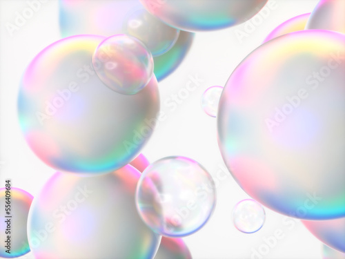 Abstract 3d art background. Holographic floating liquid blobs, soap bubbles, metaballs. © mim.girl