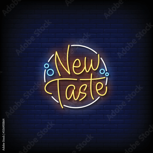 neon sign new taste with brick wall background vector illustration