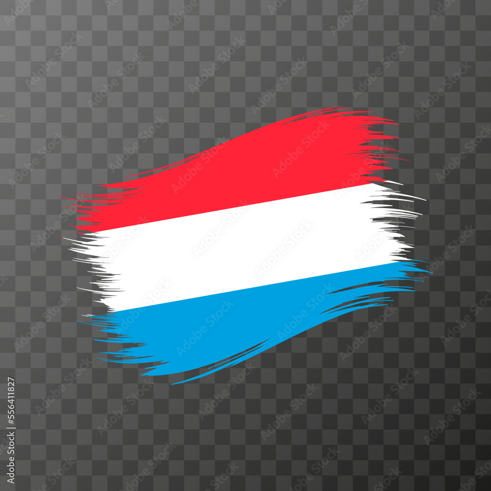 Naklejka premium Luxembourg national flag. Grunge brush stroke. Vector illustration on transparent background.
