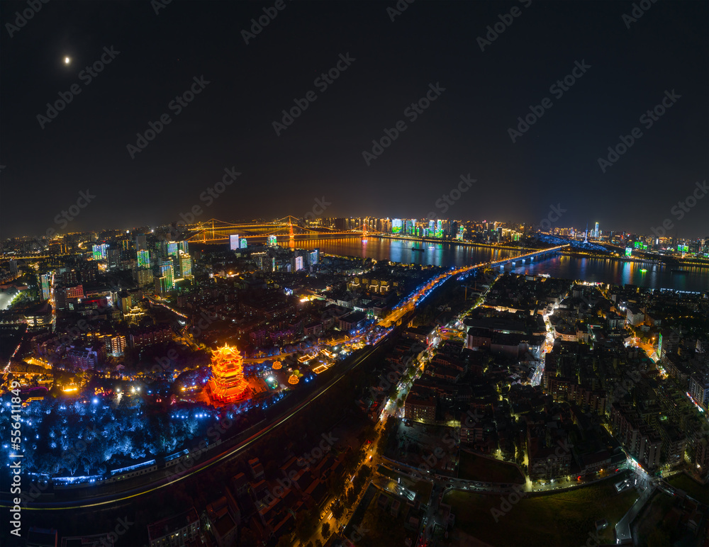 Summer evening and night scenery of Yellow Crane Tower Park in Wuhan