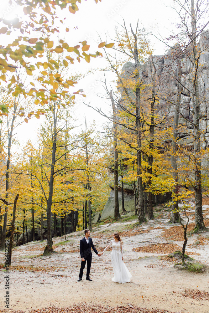 Young wedding couple enjoying romantic moments