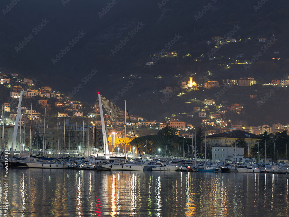 Night in the La Spezia Marina. City of La Spezia Panorama. Liguria, Italy.