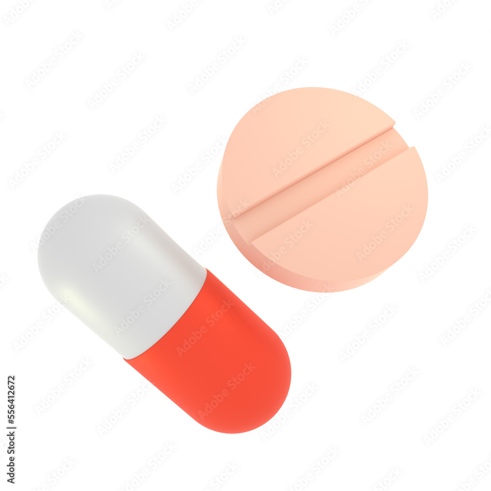 3D illustration of two medical pills isolated. Antibiotic in capsule, illness treatment concept. Medicine and science, health care. Pharmacy industry. White and red drug. 3D illustration of two medical pills isolated. Antibiotic in capsule, illness treatment concept. Medicine and science, health care. Pharmacy industry. White and red drug.