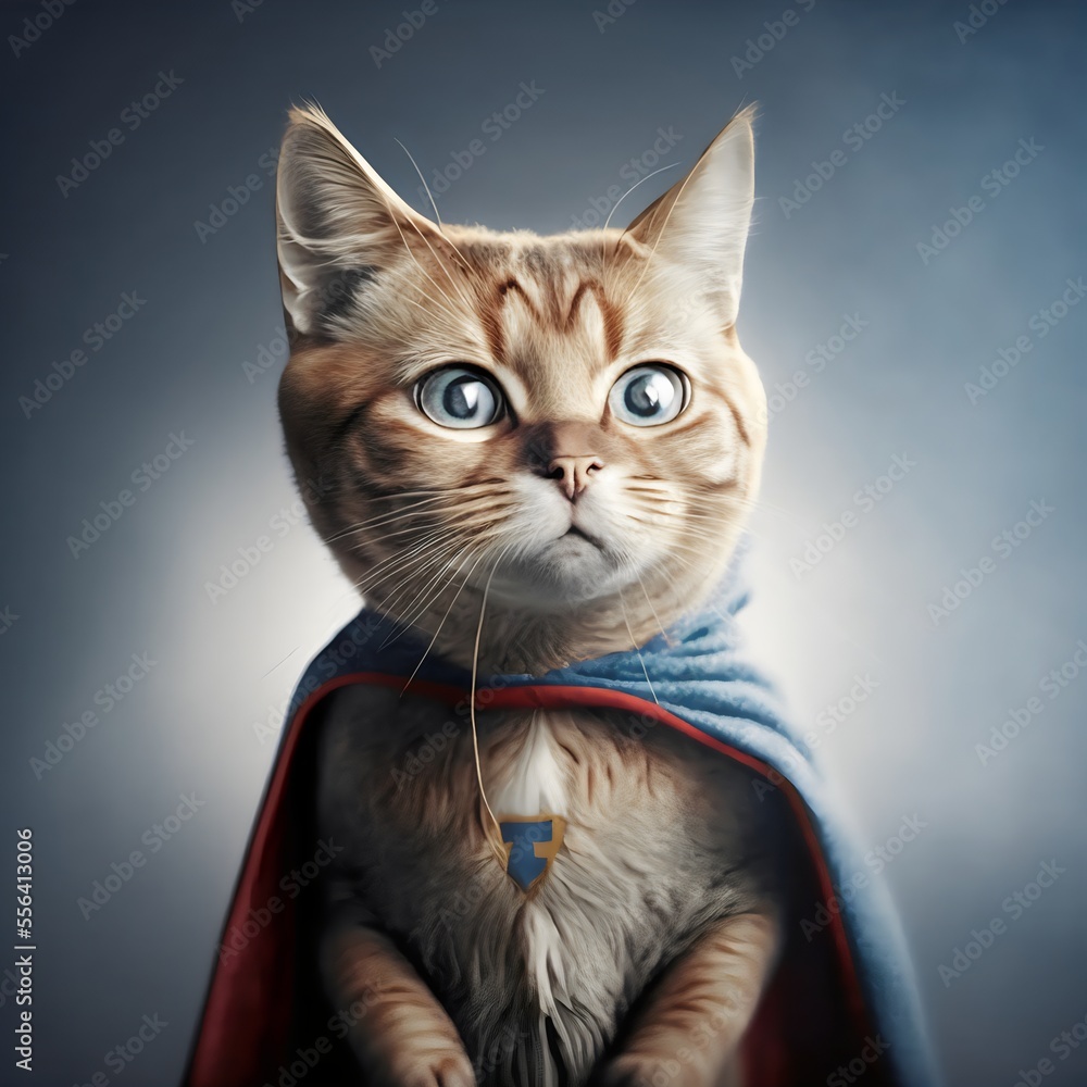 Superhero cat with cape created with AI