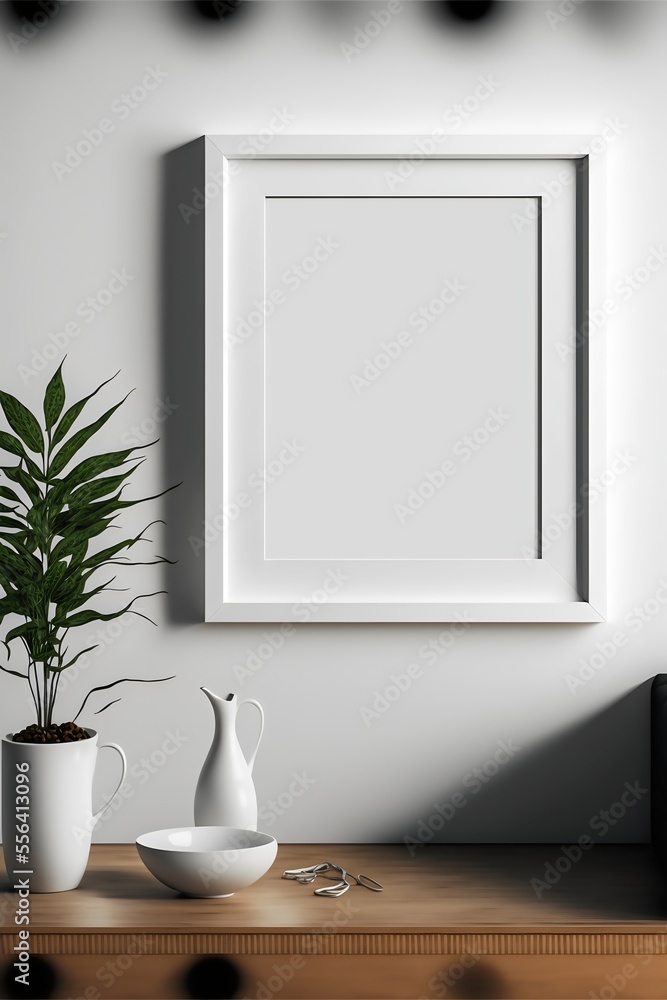 Mockup white photo frame on wall created with AI Mockup white photo frame on wall created with AI