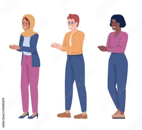 Joyful colleagues semi flat color vector characters set. Coworkers. Editable figures. Full body people on white. Simple cartoon style illustrations collection for web graphic design and animation
