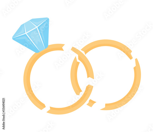 Wedding rings semi flat color vector object. Editable element. Item on white. Divorce. Broken family. Separation simple cartoon style illustration for web graphic design and animation