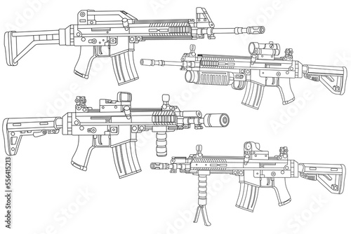 long-barreled weapon line art vector 