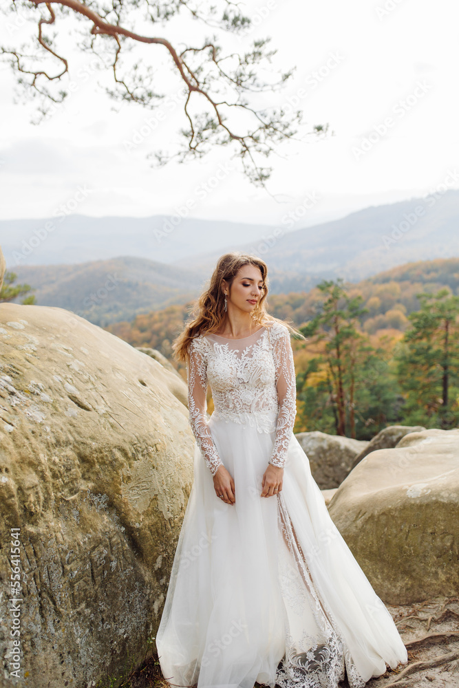 Beautiful bride in white dress posing.