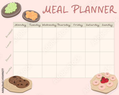 cute meal planner, weekly planning for cooking, pink background
