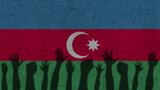 Protesters hands shadow on Azerbaijan flag, political news banner, against the decision concept