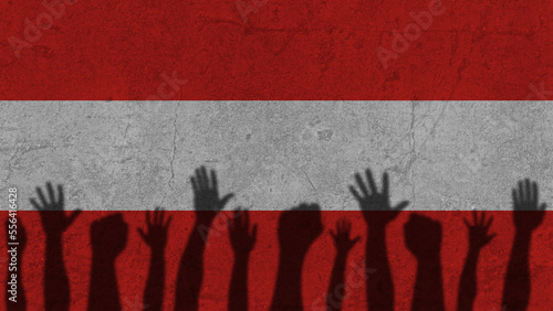 Картината върху платно Protesters hands shadow on Austria flag, political news banner, against the deci