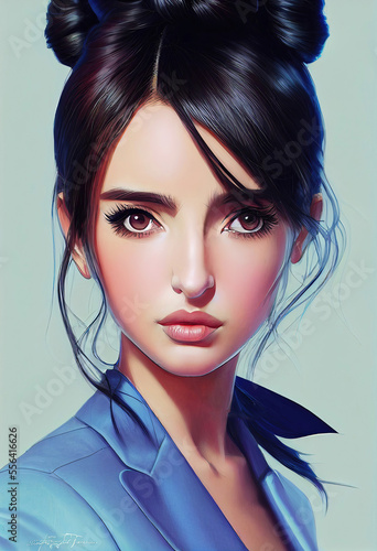 Beautiful fictional young businesswoman as digital illustration (Generative AI)